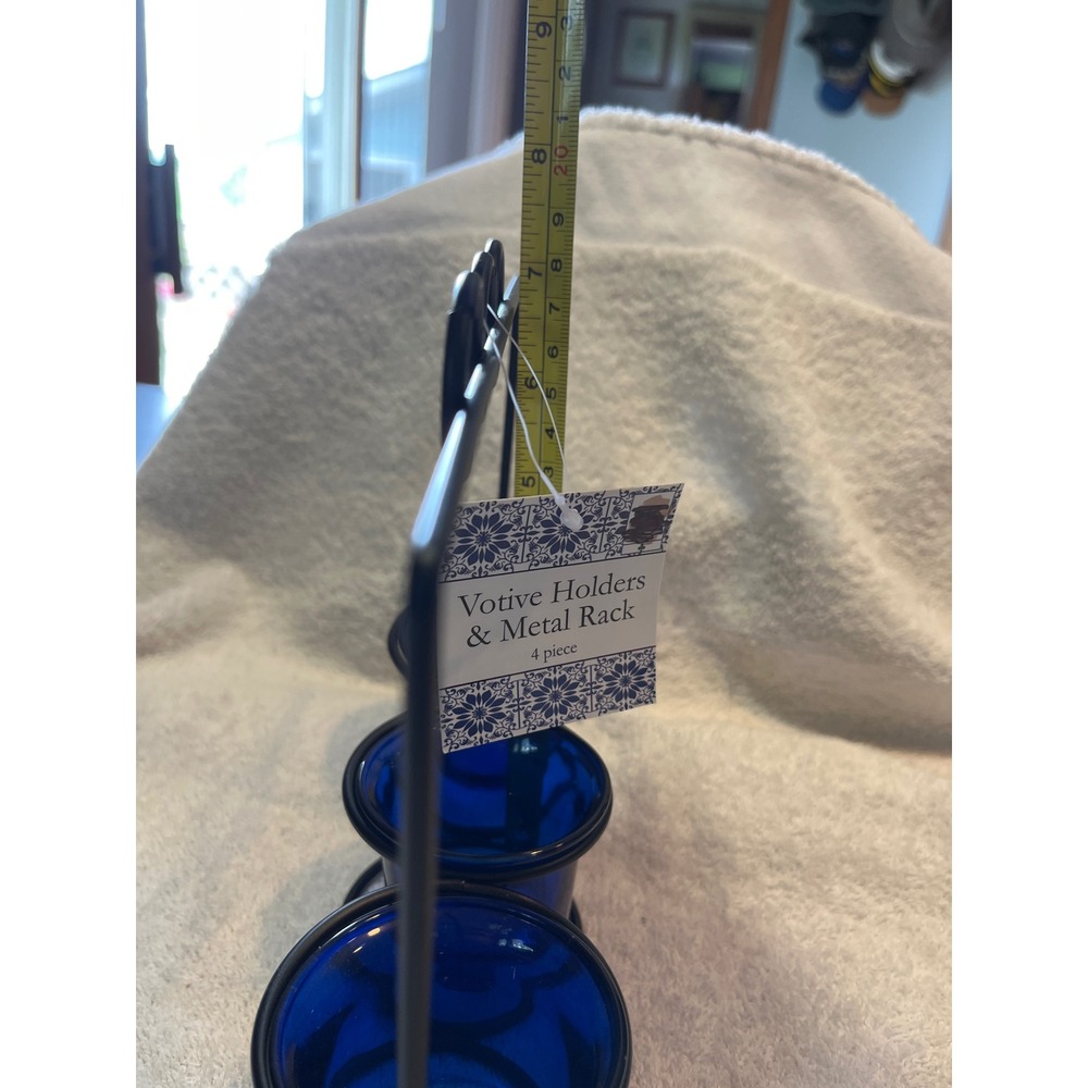 Home Essentials Cobalt Blue Glass Votive Holders with Black Metal Rack 4pc Set - Picture 6 of 6